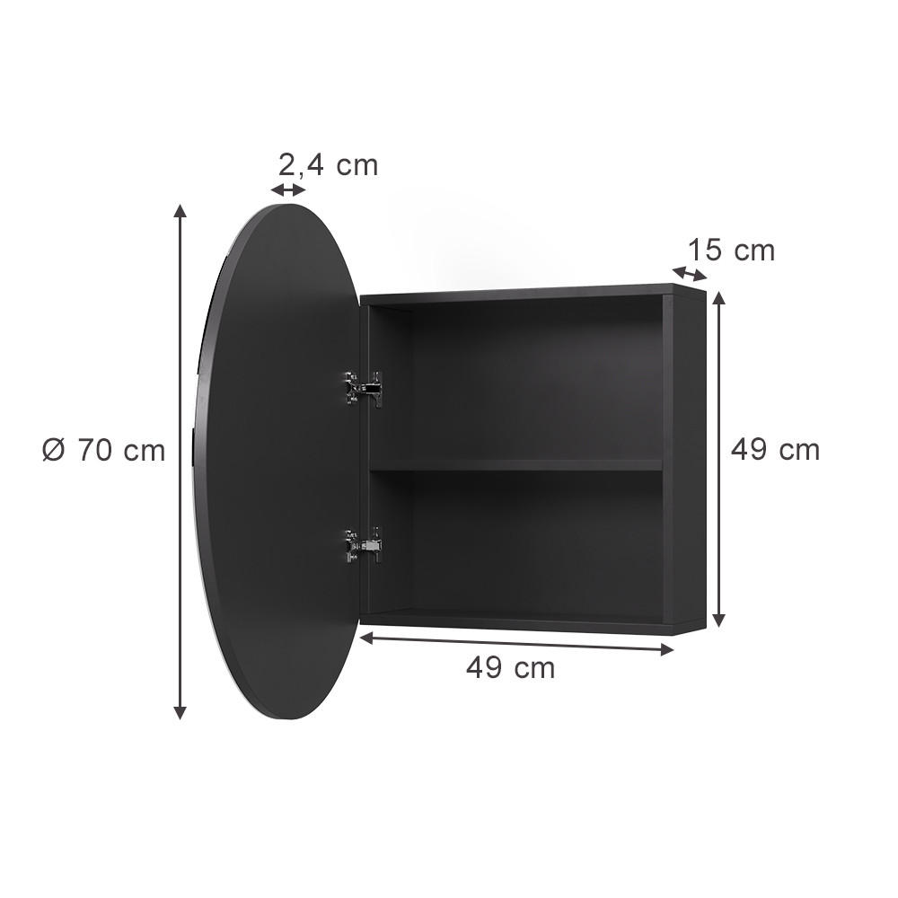 BADSPIEGELSCHRANK Loki Anthrazit 70 x 70 cm mit 2 Fächern - Anthrazit, Holzwerkstoff (70/70/17.4cm) - Vicco