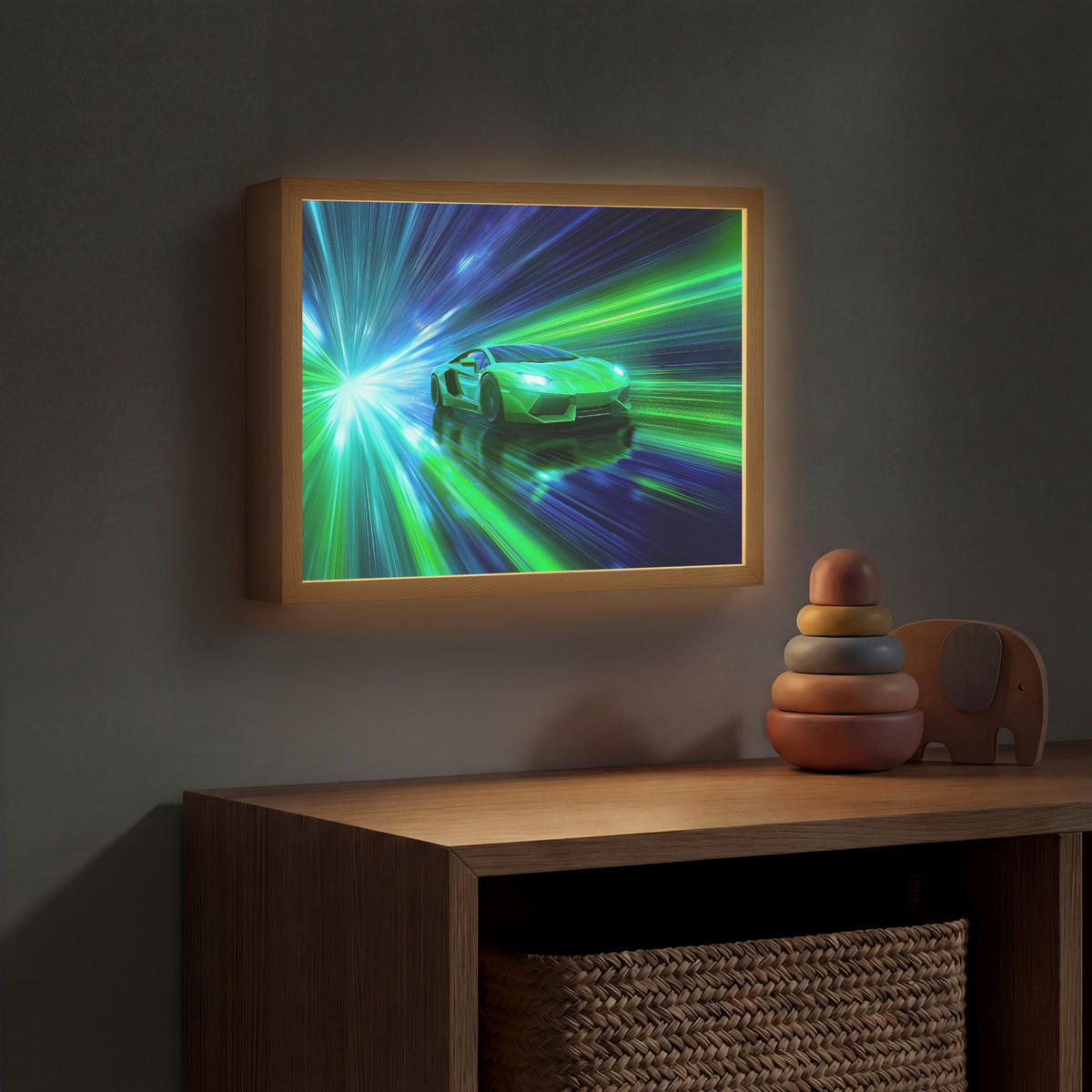 DOBÍJECÍ NOČNÍ LAMPIČKA Rychlost - Lehké - Sportovní vůz - Zelená 40x30 cm - zelená barva, kompozitní dřevo (8/40/30cm) - OnlyWow