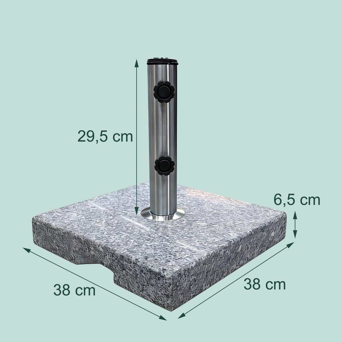 STOJAN NA SLNEČNÍK Sivá Strieborná žula nehrdzavejúca oceľ 24 kg štvorcový - sivá, kov/plast (38/38cm) - Relaxdays