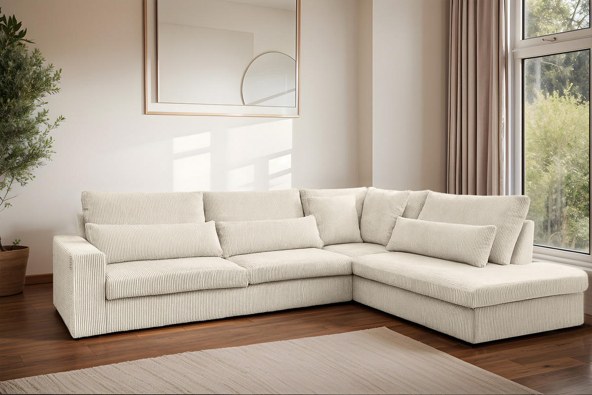 ECKSOFA L-Form SVEN Stoff Poso Ecru Rechts - Ecru, Textil (315/245cm) - Kaiser Möbel
