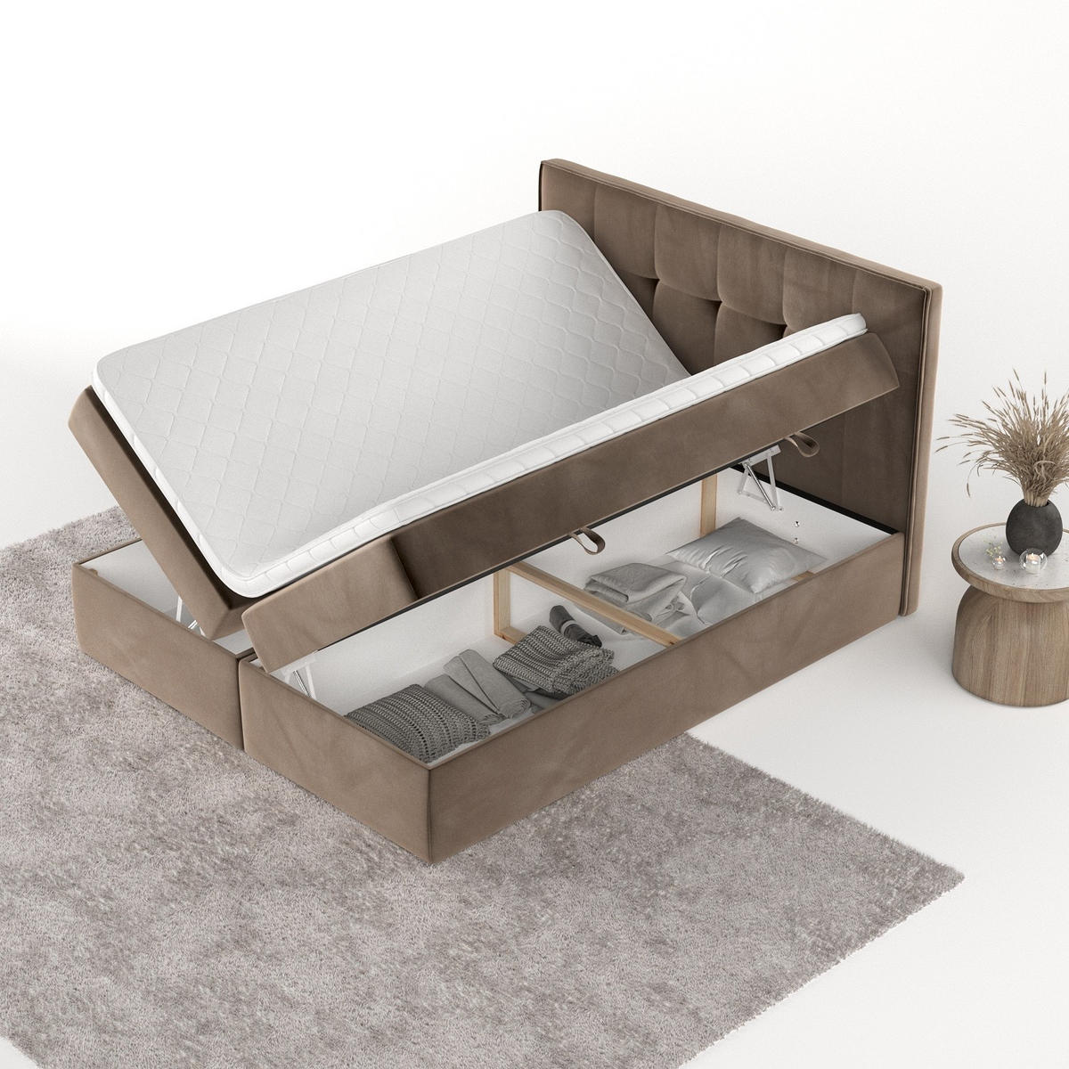 BOXBETT Mireo 140/200 cm Braun im Paros Stoff - Schwarz/Braun, Holz/Holzwerkstoff (140/200cm) - AltaBeds
