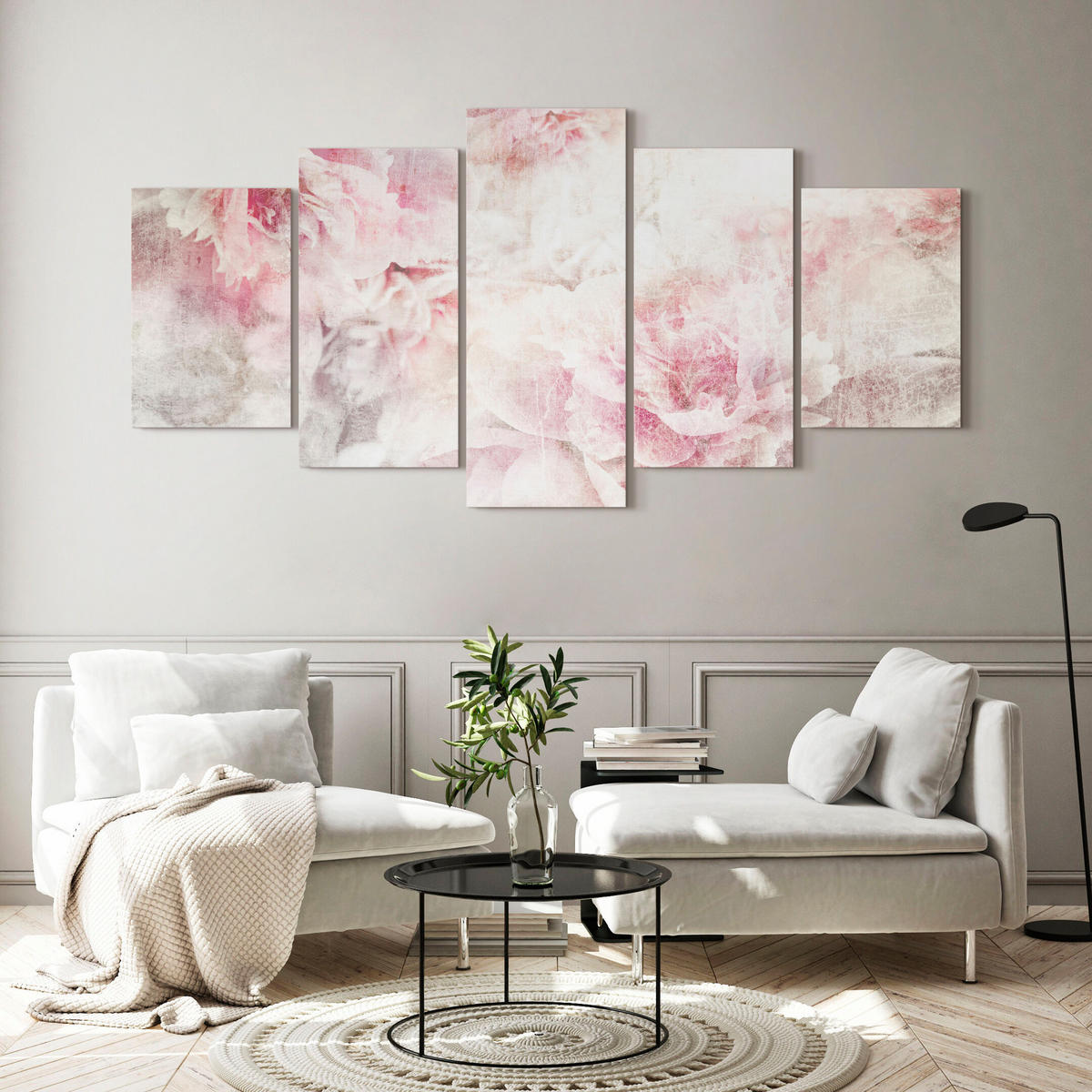 LEINWANDBILD Pfingstrosen 5-tlg. 200x100 cm - Multicolor, Holz (200/100cm) - LUMASOUL