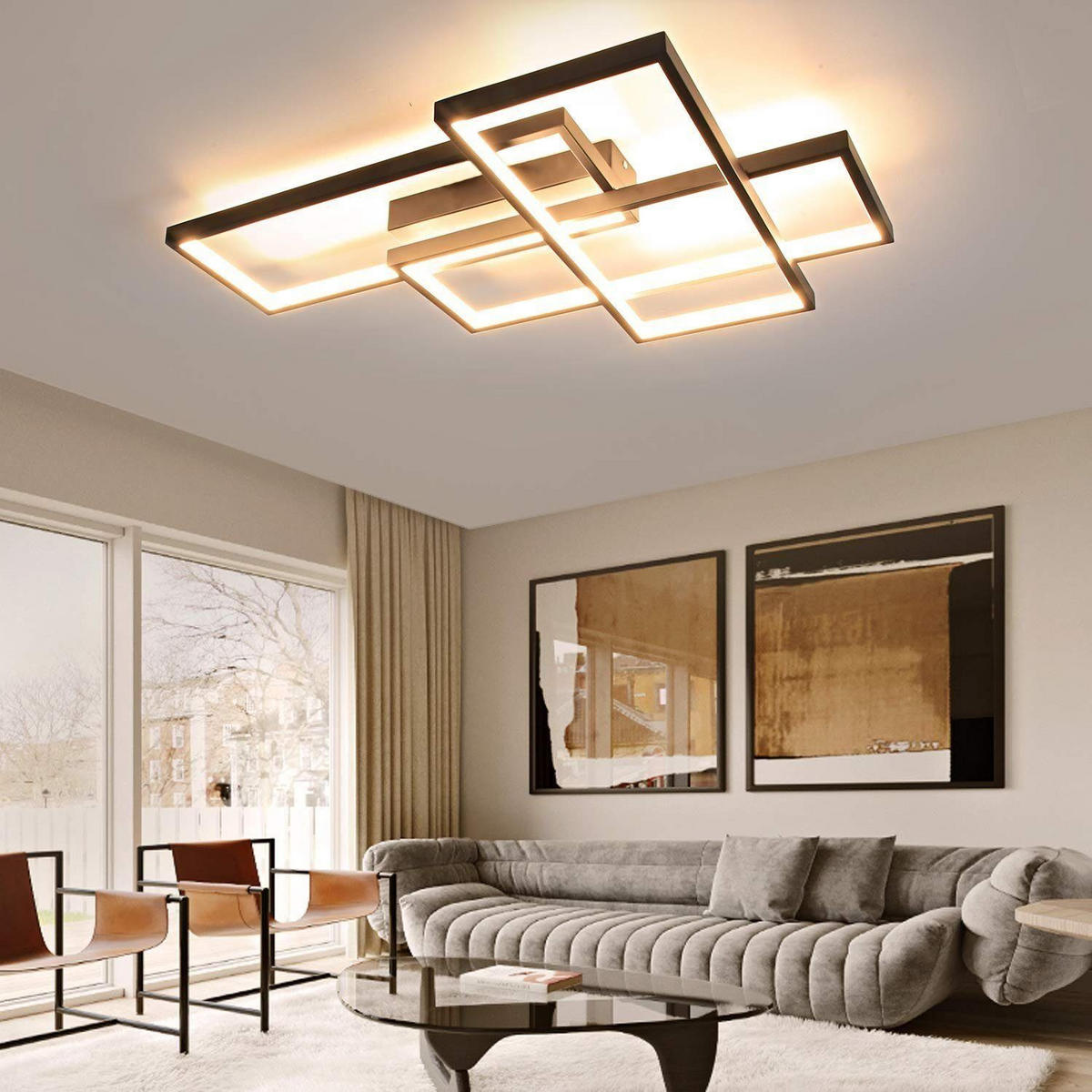 LED-DECKENLEUCHTE Berthold 67/47/9.7 cm - Schwarz, Metall (67/47/9.7cm) - Nettlife