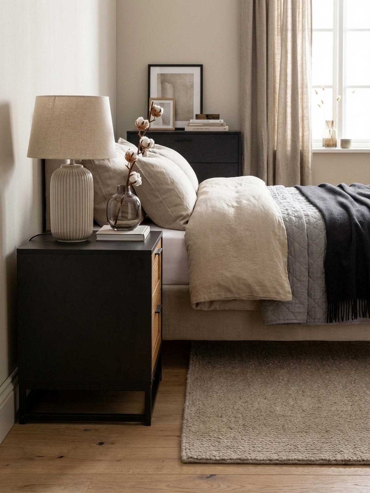 NACHTTISCH – Schwarz/Wiener Geflecht, 45x45x56 cm, Schubladen, zeitlos - Schwarz, Holzwerkstoff/Metall (45/55/45cm) - KADIMA DESIGN