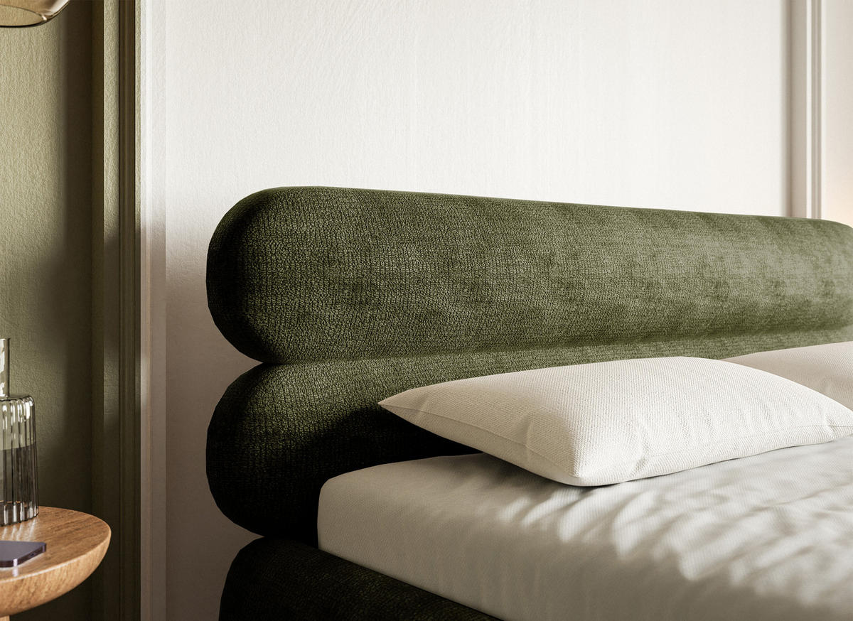 POLSTERBETT Roule Olivgrün Chenille mit schwarzen Metallbeinen 180 cm - Schwarz/Olivgrün, Textil/Metall (180/200cm) - Selsey