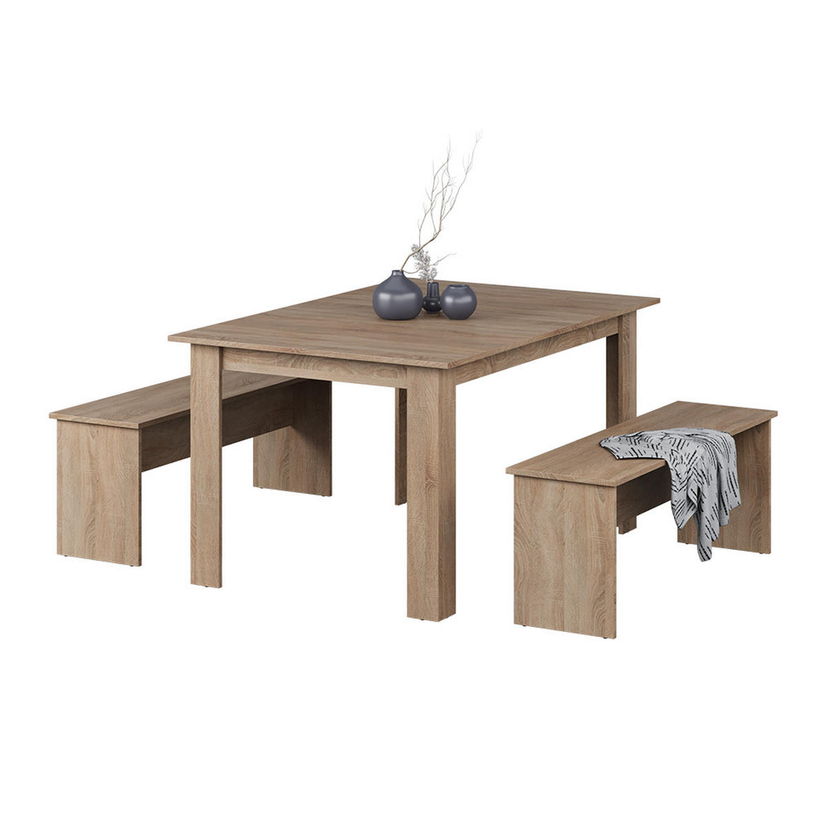 ESSTISCH SET Sentio Sonoma 137.6 x 92.8 cm mit 2 Bänken - Sonoma Eiche, Holzwerkstoff (137.6/73/92.8cm) - Vicco