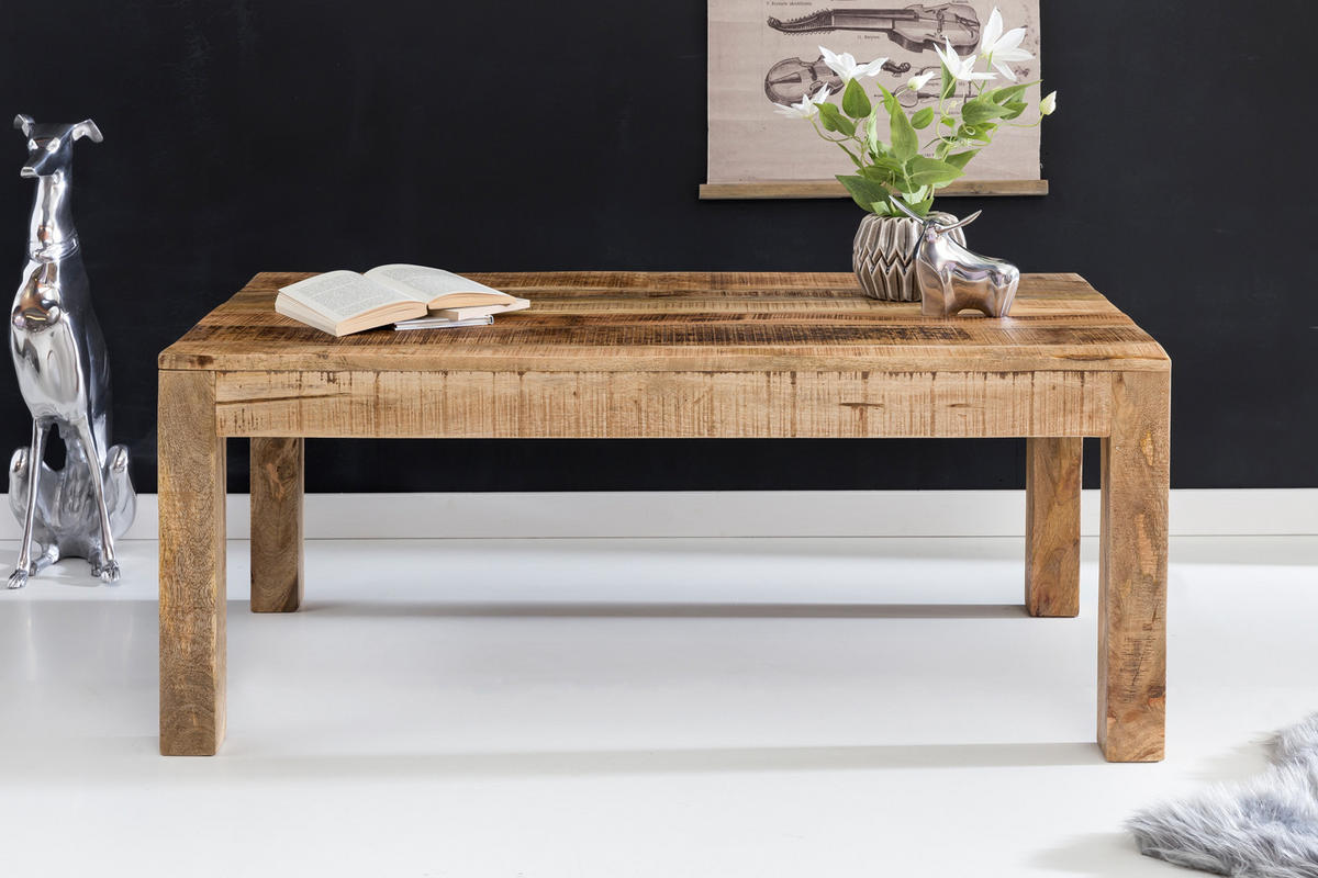 COUCHTISCH aus recyceltem Mango-Holz im Shabby-Chic Stil mit großer Tischplatte, Beige 110x60x47 cm - Beige, Holz (60/110/47cm) - KADIMA DESIGN