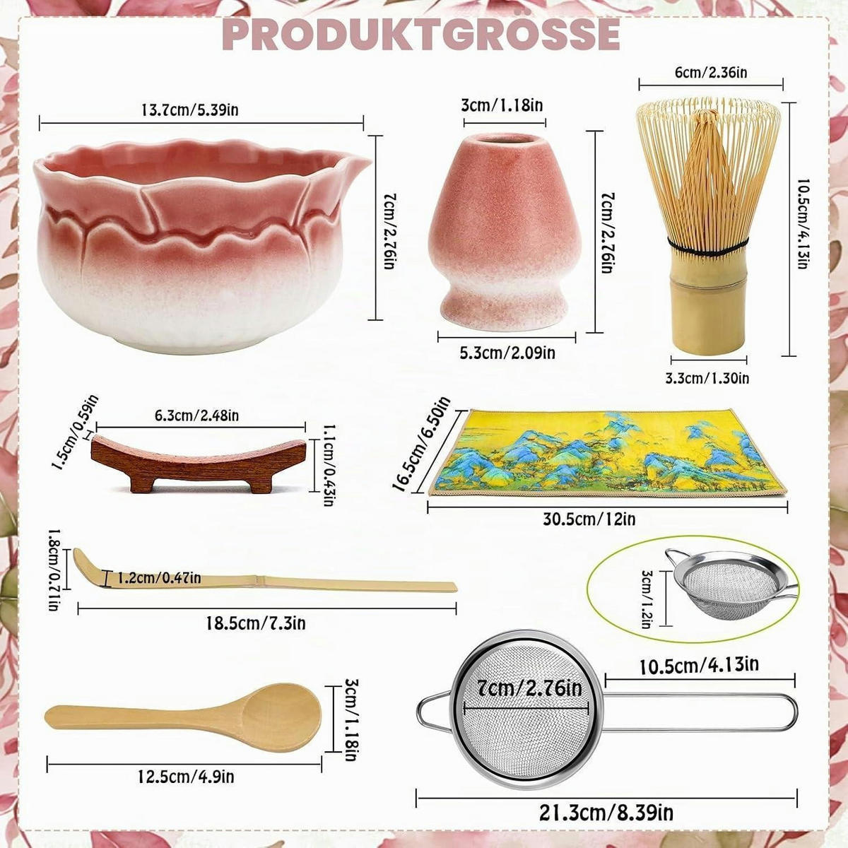 MATCHA Set 8-teiliges Set Keramik Bambus - Rot, Keramik (16.5/1/30.5cm)