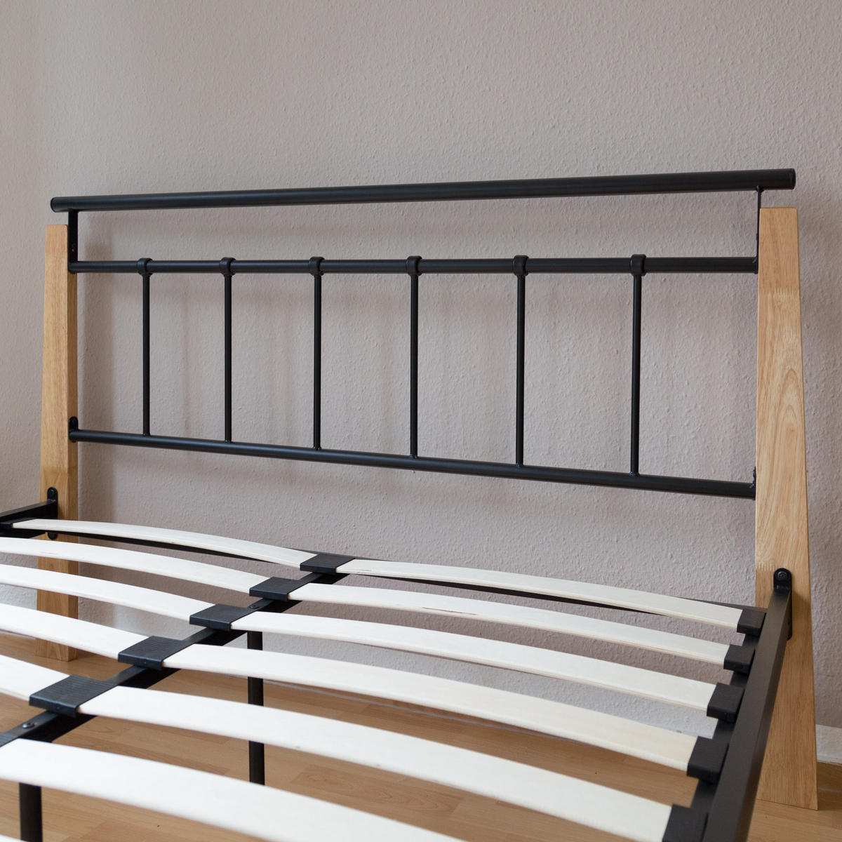 METALLBETT 160/200 cm in Schwarz Natur mit Lattenrost - Schwarz/Naturfarben, Metall (160/200cm) - Homestyle4u