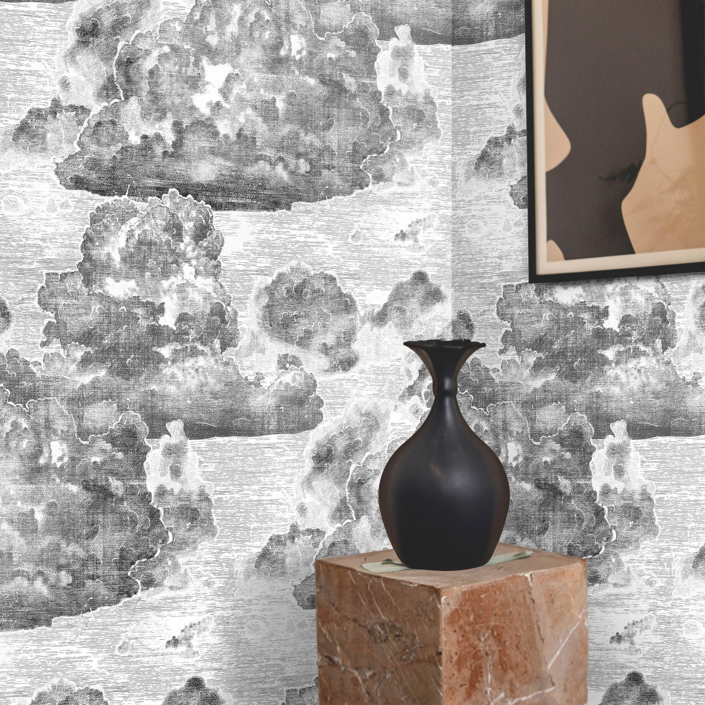 TAPETE Wolken aus echtem Papier, 280x200cm, 8 Bögen - Schwarz, Papier (200/280cm) - WALLPAPERS4BEGINNERS