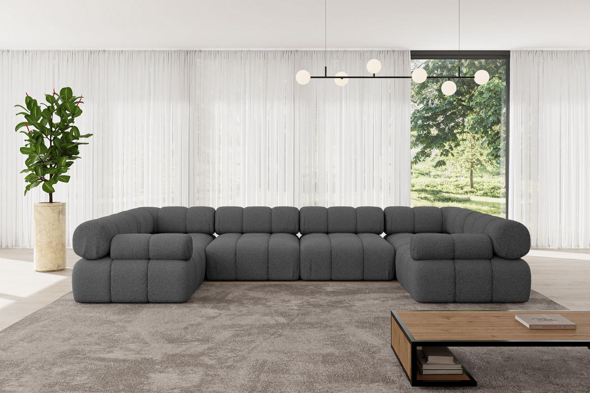 WOHNLANDSCHAFT modulares Sofa Birno-U2 - 380x190x70 cm Grau Bouclé - Grau, Holzwerkstoff/Textil (380/70/190cm) - ALTDECOR