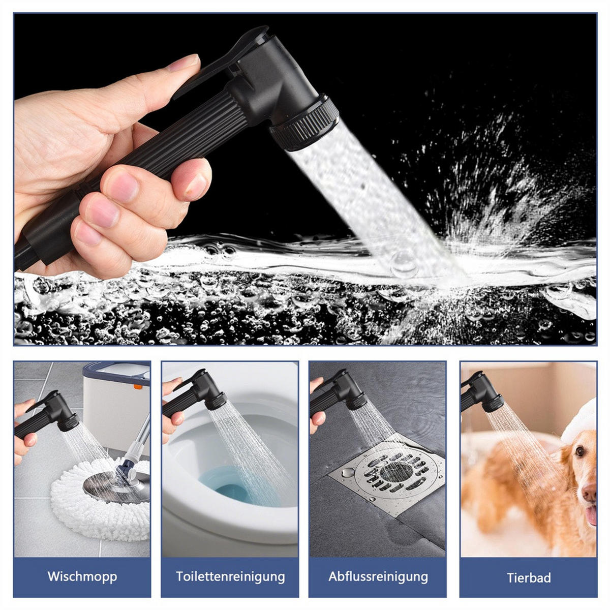 DUSCHSET mit Thermostat-Effekt - Duschsystem 4-in-1 mit Regendusche und Bidet-Sprühpistole - mit Handbrause - Schwarz - Schwarz, Metall (20/105/16cm) - DELFA