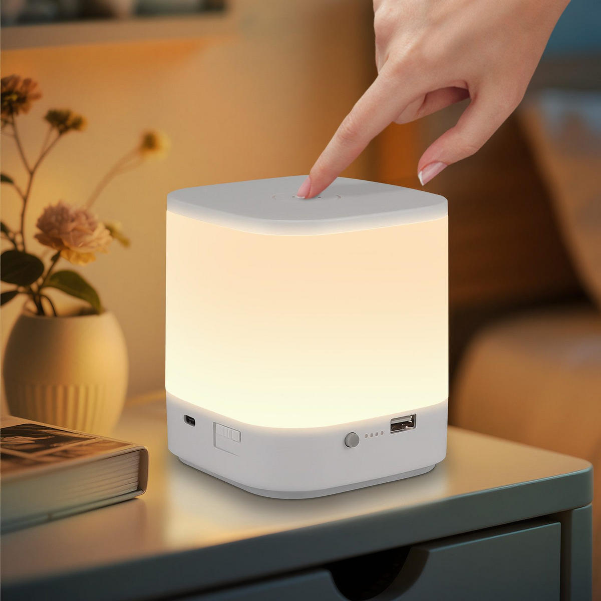 LED stolní lampa Abelsberg 9,8/9,8/11,5 cm - bílá, plast (9.8/9.8/11.5cm) - Nettlife
