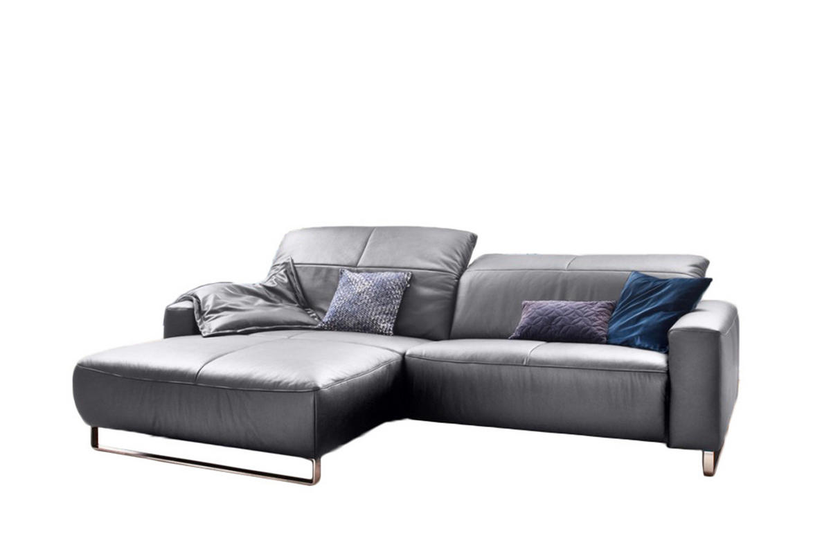 ECKSOFA YORK Hellgrau Leder - Silberfarben/Hellgrau, Leder (284/180cm) - KAWOLA