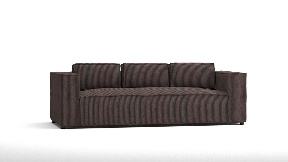 3-SITZER-SOFA Nova Dunkelbraun Cord - Dunkelbraun/Schwarz, Holz/Kunststoff (230/64/92cm) - S-Style Möbel