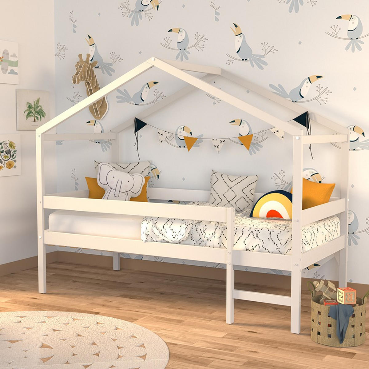 HAUSBETT MIKA mit Matratze / Kinderbett 90x190 - Weiß - Weiß, Holz (90/190cm) - Weber Industries