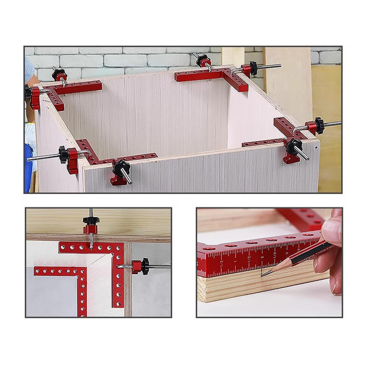 WINKELKLEMMEN 4er-set 90°aus Aluminiumlegierung in Rot Langlebiges Material Einfache Handhabung Praktische Skalen 5,51 Zoll / 140 mm - Rot, Metall (1.4/0.24/1cm) - Livingandhome