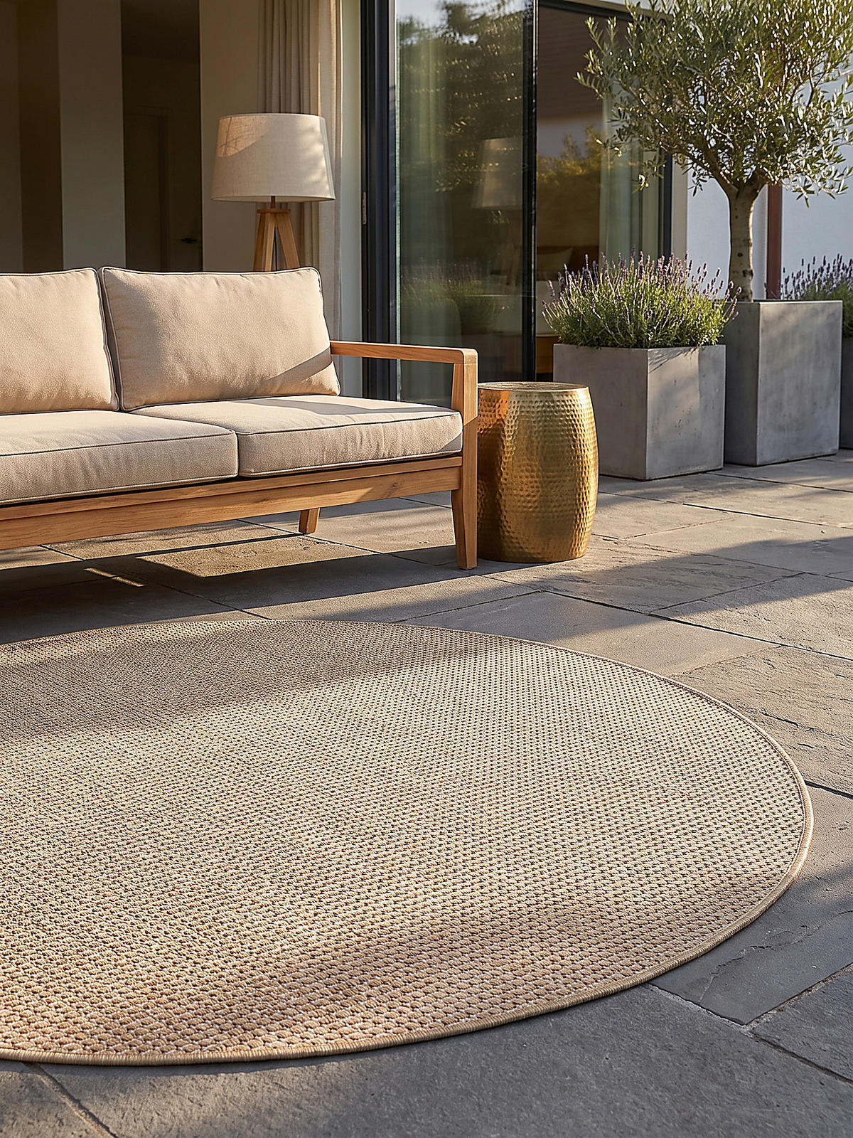 TEPPICH Flachgewebe, Outdoor, Fußbodenheizung-geeignet, VIGOLENO in Sand, Ø 200 cm - Beige, Textil (200/200cm) - KADIMA DESIGN