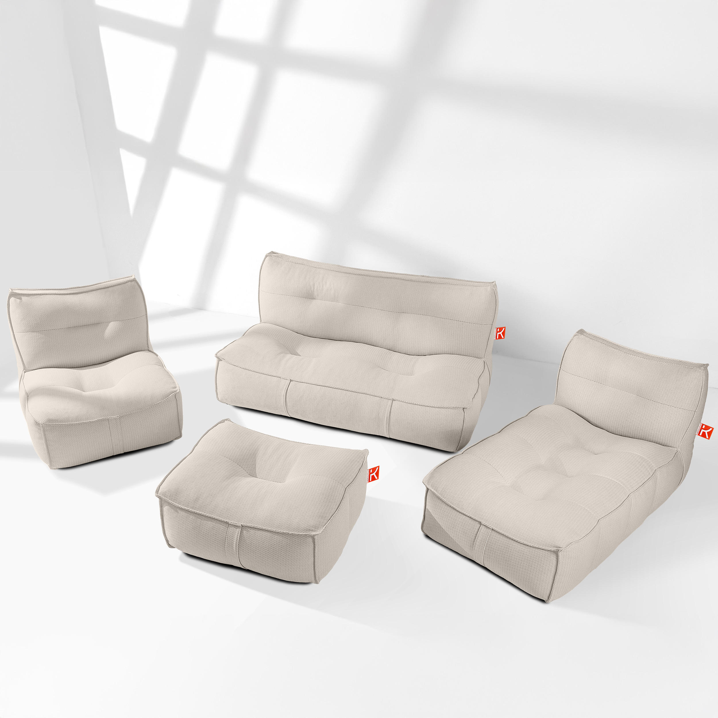 GARTENLOUNGE-SET LOVIA, Möbel-Set, Dunkelbeige/Weiß - Beige, Textil - KONSIMO®