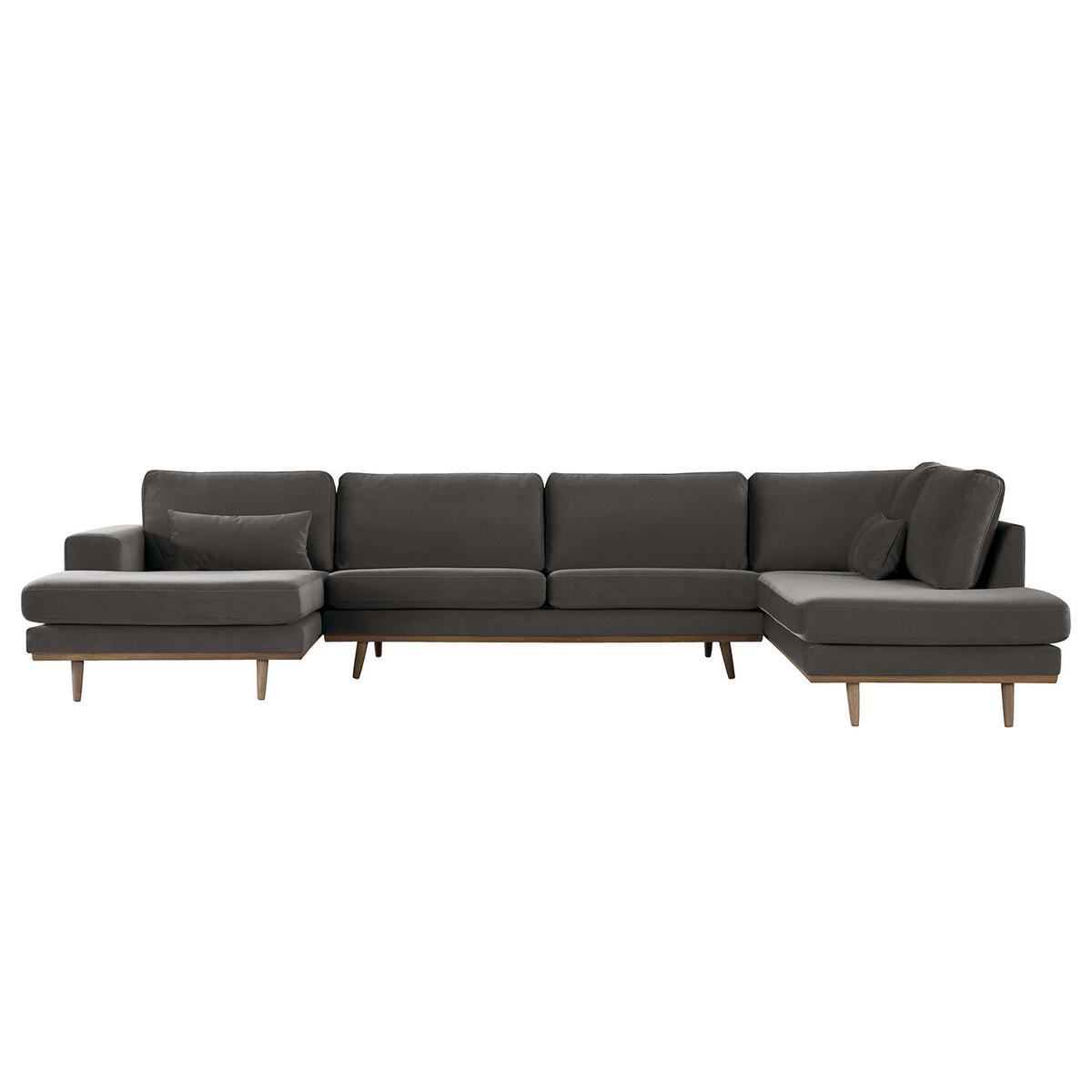 WOHNLANDSCHAFT mit Longchair - Eichefarben/Dunkelgrau, Eichenholz/Textil (371/81/219cm) - home24