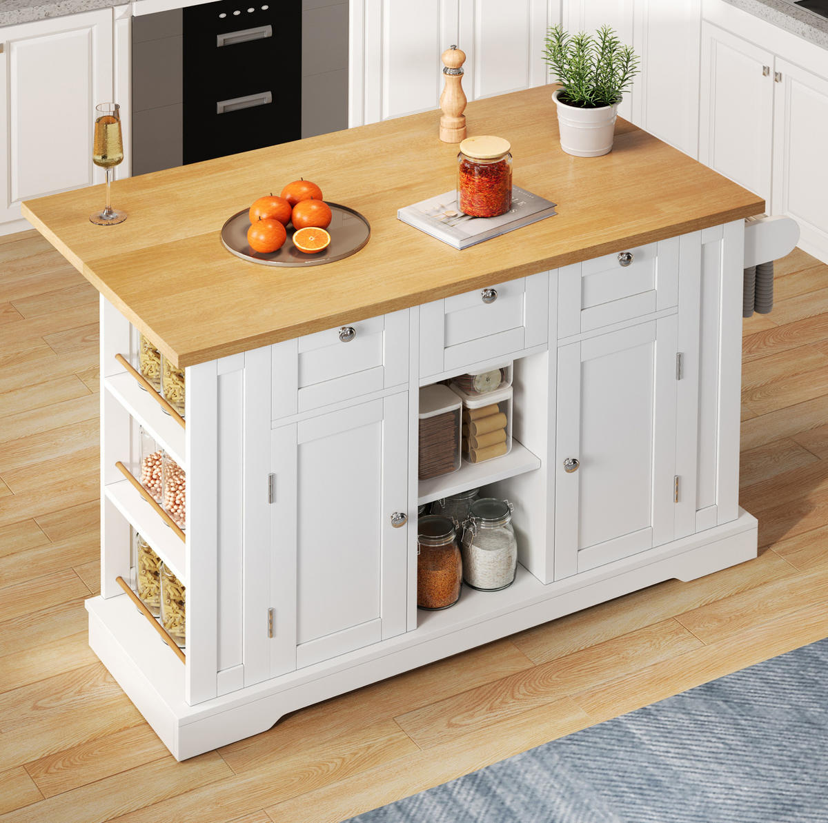 KÜCHENINSEL 132/40(70)/87 cm aus MDF mit klappbarer Arbeitsplatte Weiß/Natur - Weiß, Holzwerkstoff (132/87/70cm) - Modenvie