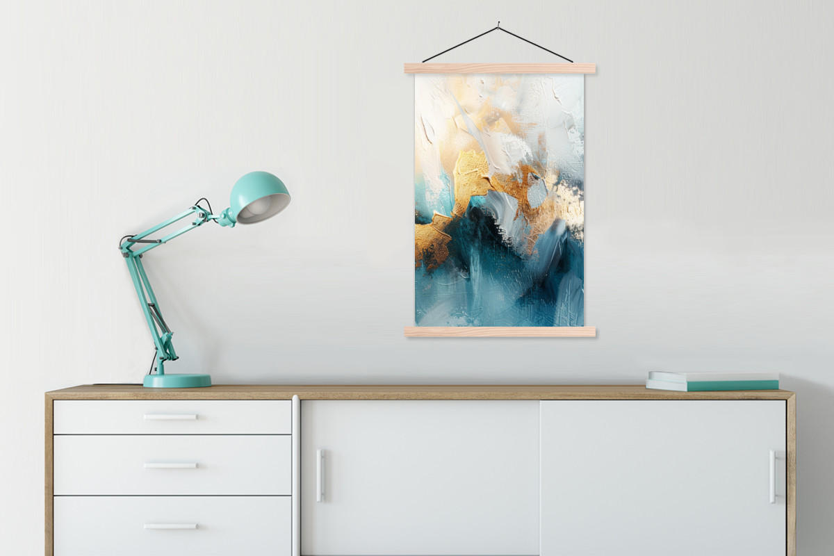 POSTER Abstrakt - Kunst - Gold - Blau 60x90 cm - Petrol, Textil (60/90/0.15cm) - MuchoWow