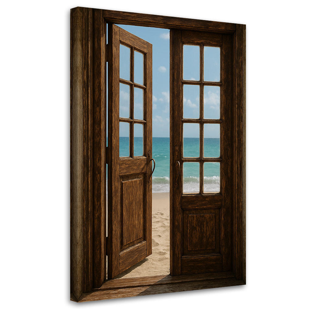 LEINWANDBILD Shabby Chic Blick auf eine Tür zum Strand 40x60cm - Braun, Textil (40/60cm) - Feeby
