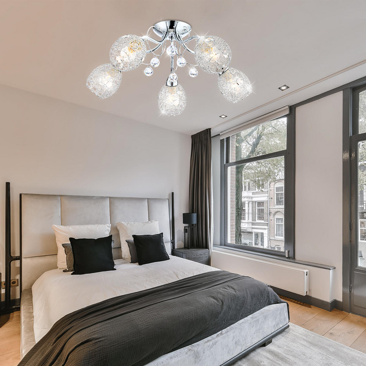 LED DECKENLEUCHTE Metall Kristalloptik Silber - Silberfarben, Metall (54/54/22cm) - Globo Lighting