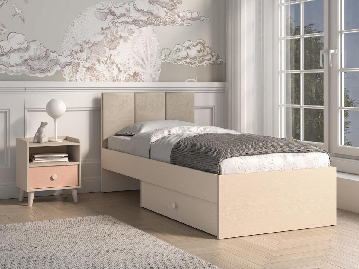 BETTGESTELL MEVEL Beige 94x207x90 cm - Beige, Holzwerkstoff - FURNLUX