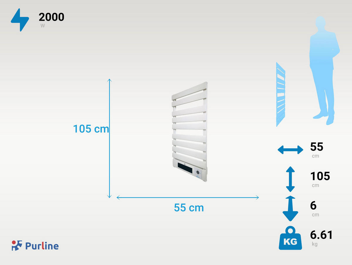 HANDTUCHTROCKNER Weiß mit Elektrosystem und Wandhalterung 2000 W - Weiß, Metall (55/105/6cm) - Purline