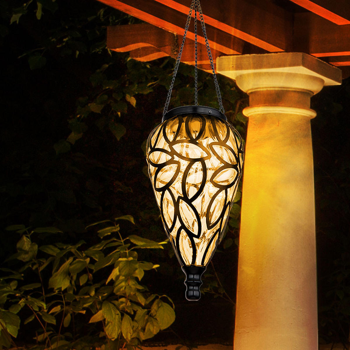 LED HÄNGELEUCHTE Solar Schwarz - Schwarz, Metall (13.5/13.5/50cm) - Globo Lighting