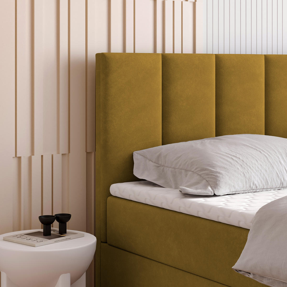 BOXBETT MERIL 180x200 cm mit Matratze und Topper - Gelb - Gelb, Holz (180/200cm) - MASSENO