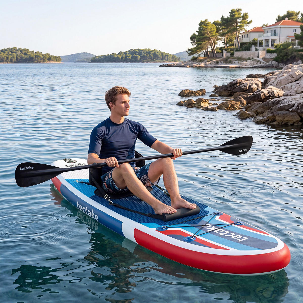 STAND-UP-PADDLE-BOARD 2in1 , 288 x 77 x 22,5 cm, rot/blau - Rot, Kunststoff (288/77/0.23cm) - tectake
