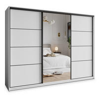 SCHWEBETÜRENSCHRANK VARO 250/205/60 cm 3-türig mit Spiegel und Schubladen Weiß - Schwarz/Weiß, Holzwerkstoff (250/205/60cm) - MASSENO