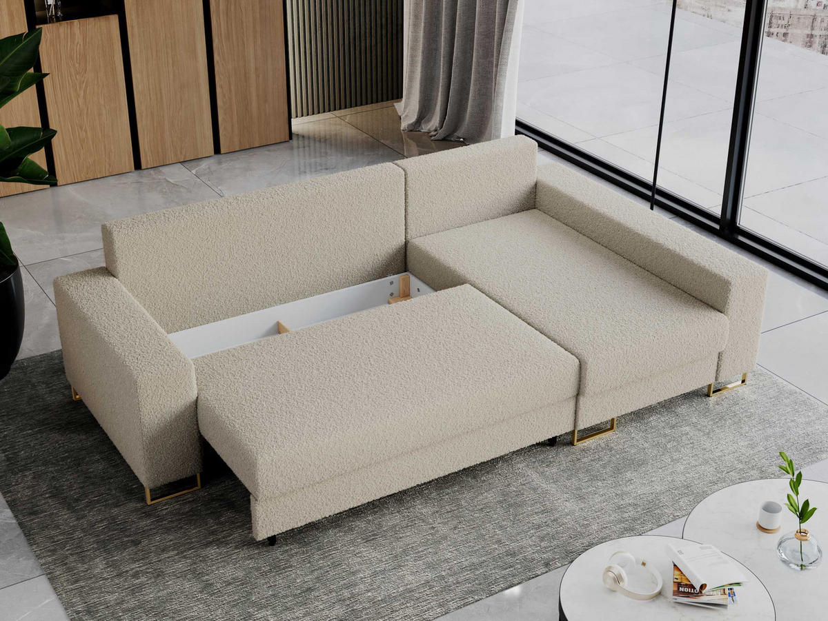 ECKSOFA Dorian Boucle Beige - Beige/Goldfarben, Textil/Metall (242/138cm) - MKS