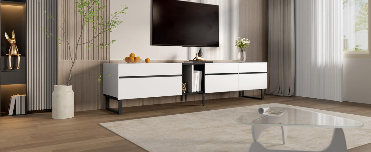 TV-SCHRANK Weiß 180/38/45 cm Klappfach Offene Fächer Doppeltüren - Weiß, Karton (38/45/180cm) - PANGIVO