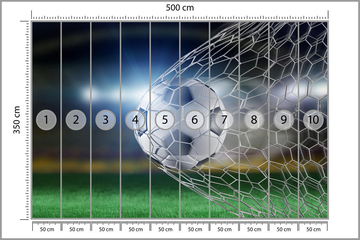 FOTOTAPETE für Jugendzimmer Fußball Tor Stadion Ball 500x350 - Schwarz/Weiß, Papier (500/350cm) - Muralo