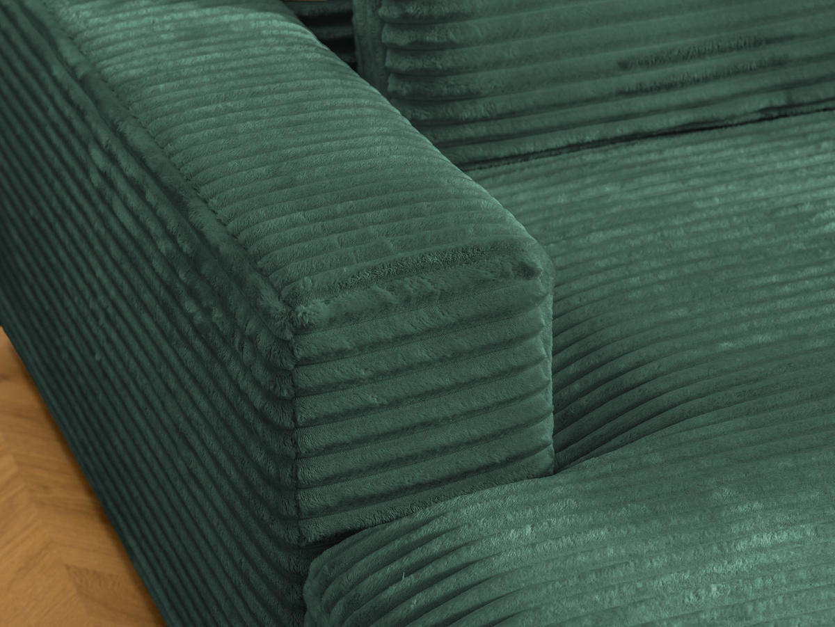ECKSOFA Wolke mit tiefer Sitzfläche, Schlaffunktion und praktischem Bettkasten aus weichem Grün Cordstoff - Schwarz/Grün, Holz/Kunststoff (162/225cm) - S-Style