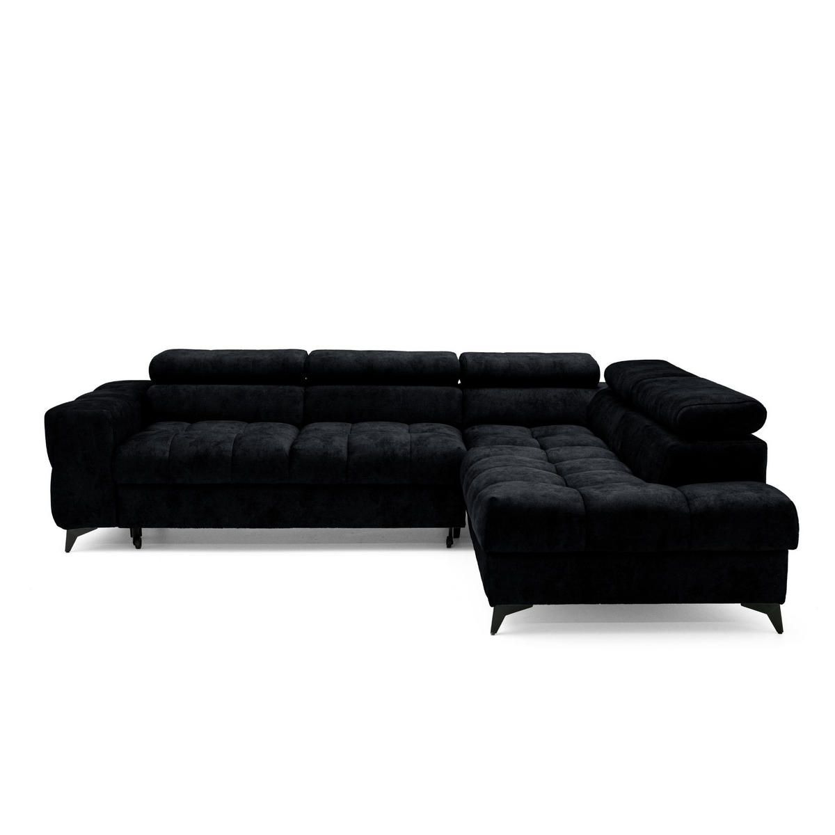 ECKSOFA PUDDING L Rechts mit Schlaffunktion 128x197 Velours Schwarz - Schwarz, Holz/Textil (204/270cm) - Muffo