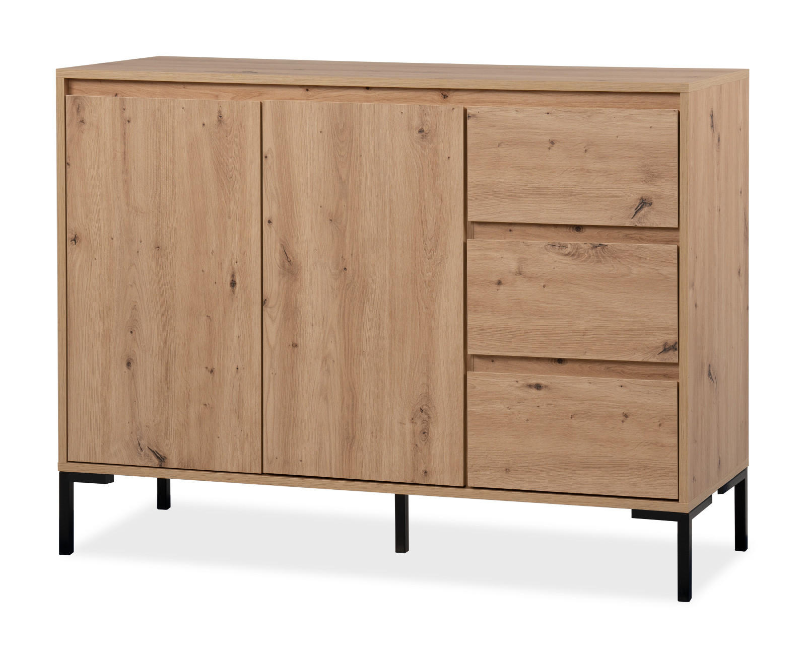 KOMMODE Eiche Artisan 120 cm, Sideboard modern mit viel Stauraum - Schwarz/Eiche Artisan, Holzwerkstoff/Metall (120/87/40cm) - Furn.Design