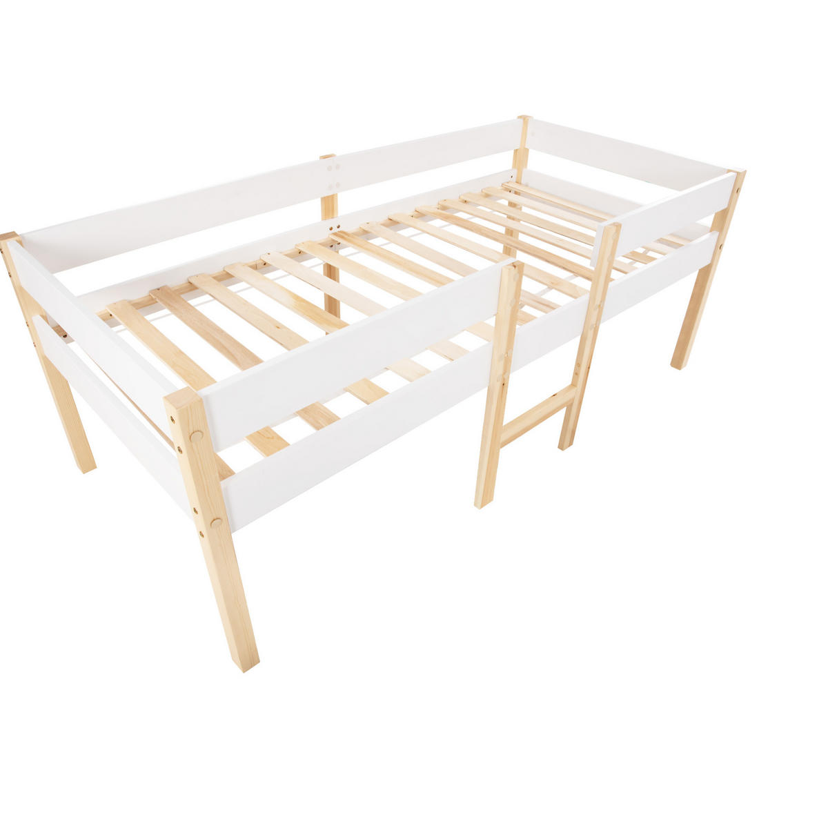 KINDERBETT 90/200 cm mit Rausfallschutz, Leiter und 2 Schubladen, Weiß - Weiß, Holzwerkstoff (90/200cm) - Redom