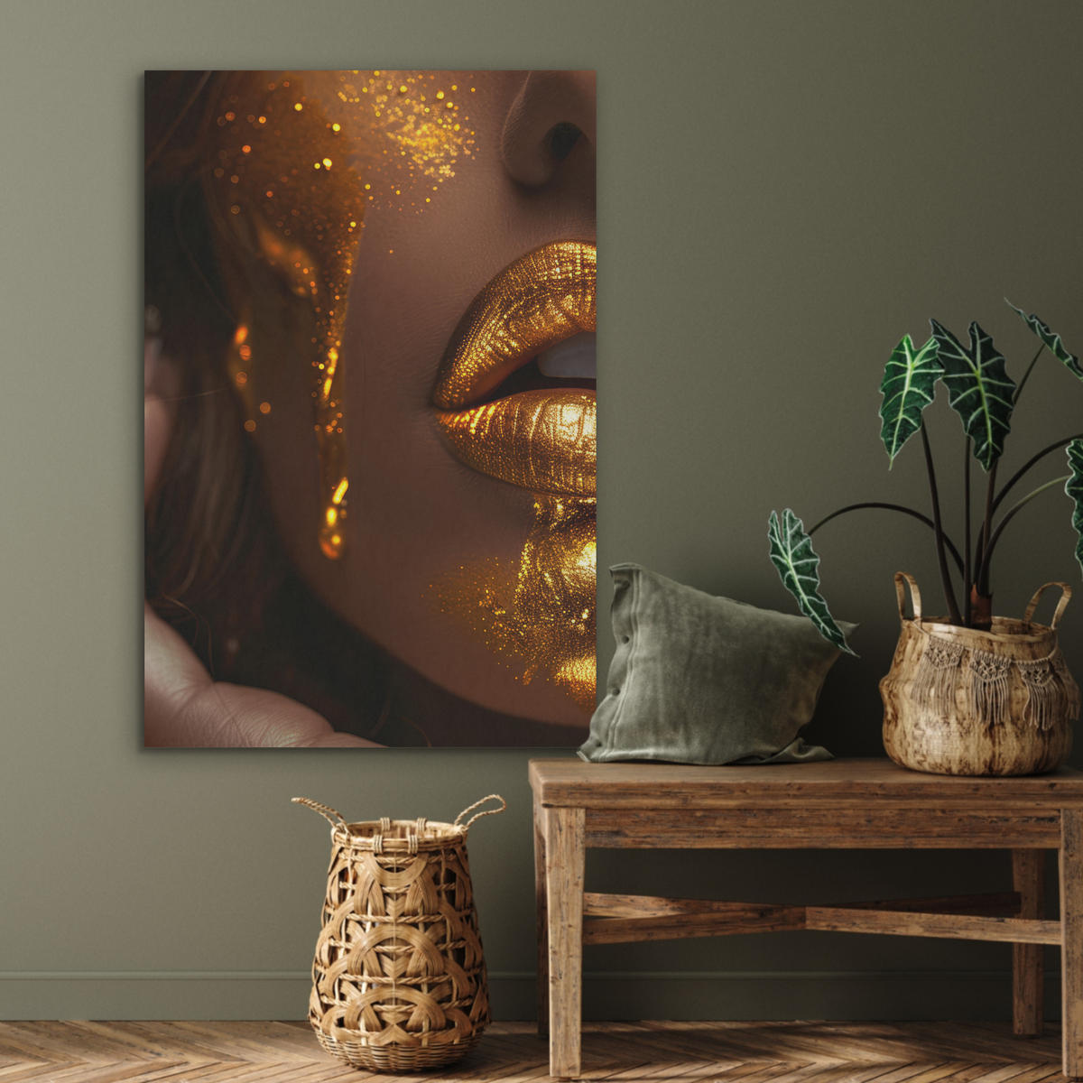 AKUSTIKBILD Frau - Gold - Luxus - Porträt Wanddeko 60x90 cm - Goldfarben, Kunststoff (60/90/0.9cm) - MuchoWow