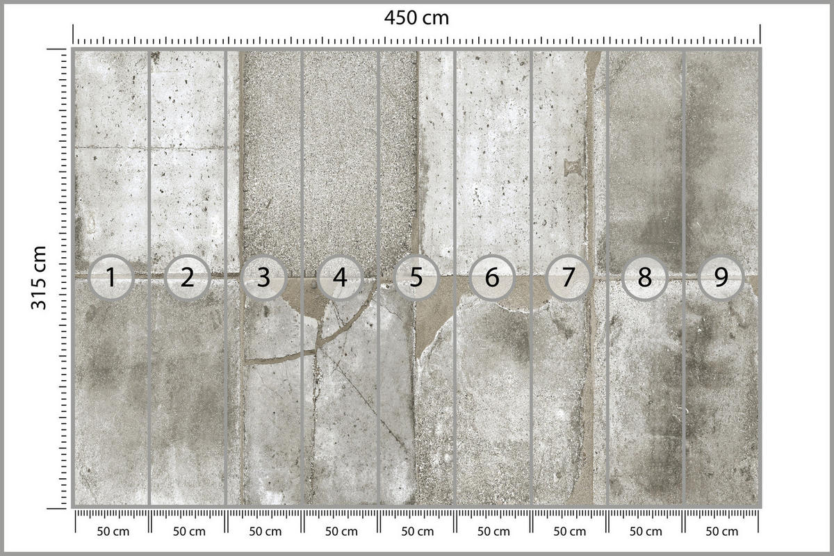 FOTOTAPETE Betonplatten Beton Optik Abstraktion 450x315 - Beige/Grau, Papier (450/315cm) - Muralo