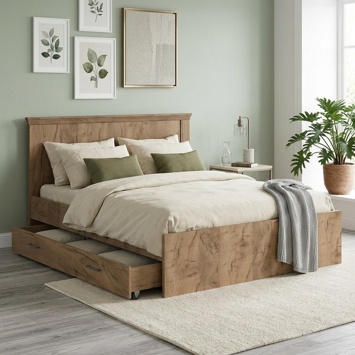 BETTSCHUBLADE Antica New AN-6 150 x 19,5 x 48 cm Kraft Gold - Wildeiche, Holzwerkstoff/Metall - Koseto