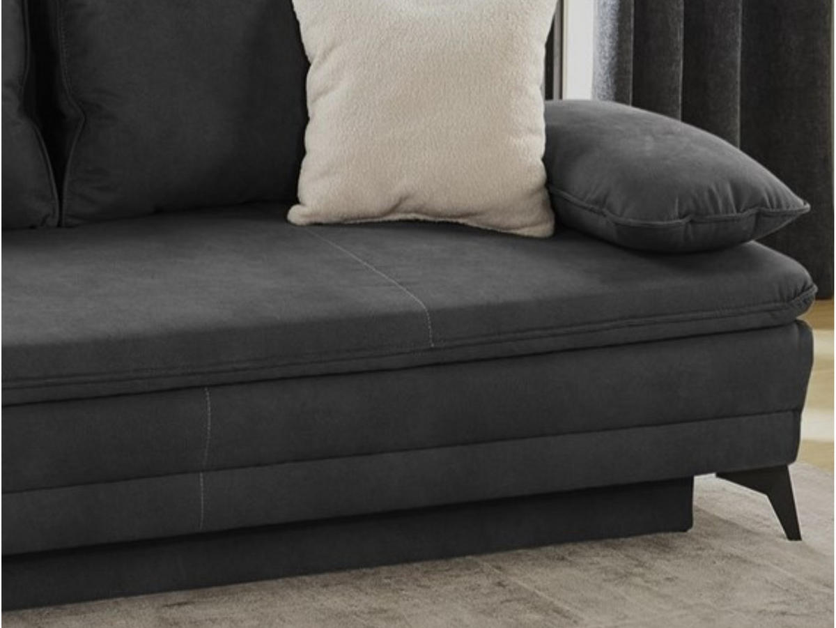 DAUER-SCHLAFSOFA Wellenunterfederung integr.Topper Bettkasten B202/T105/H90 cm, Liegefläche 158x199 cm, Mikrofaser Dunkelgrau Anthrazit / 15159 - Dunkelgrau/Anthrazit, Textil/Metall (202/90/105cm) - luma-home
