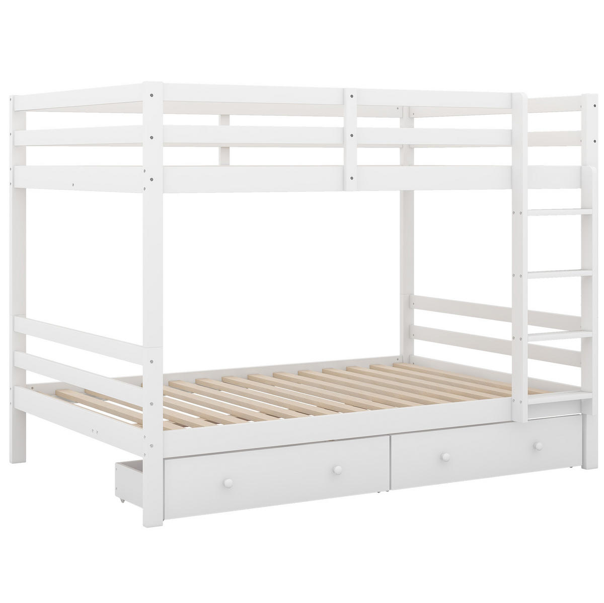 KATNI krevet od borovine 140x200 cm bijela s ladicama, spremištem i visokim ogradama - bijela, drvni materijal (140/200cm) - Modfu