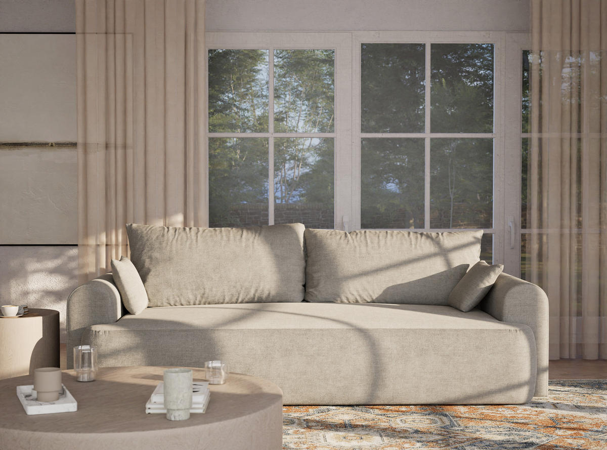 SOFA MIT SCHLAFFUNKTION Toluca Grau Chenille-Stoff - Schwarz/Grau, Holz/Holzwerkstoff (247/69/104cm) - Maison de Reve