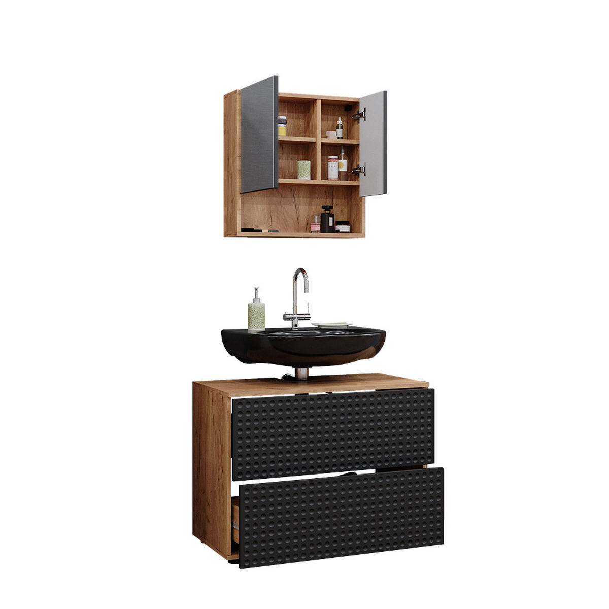 BADMÖBEL-SET Irma Anthrazit gepunktet 2 Teile - Honigeiche/Anthrazit, Holzwerkstoff (80/58.6/41cm) - Vicco