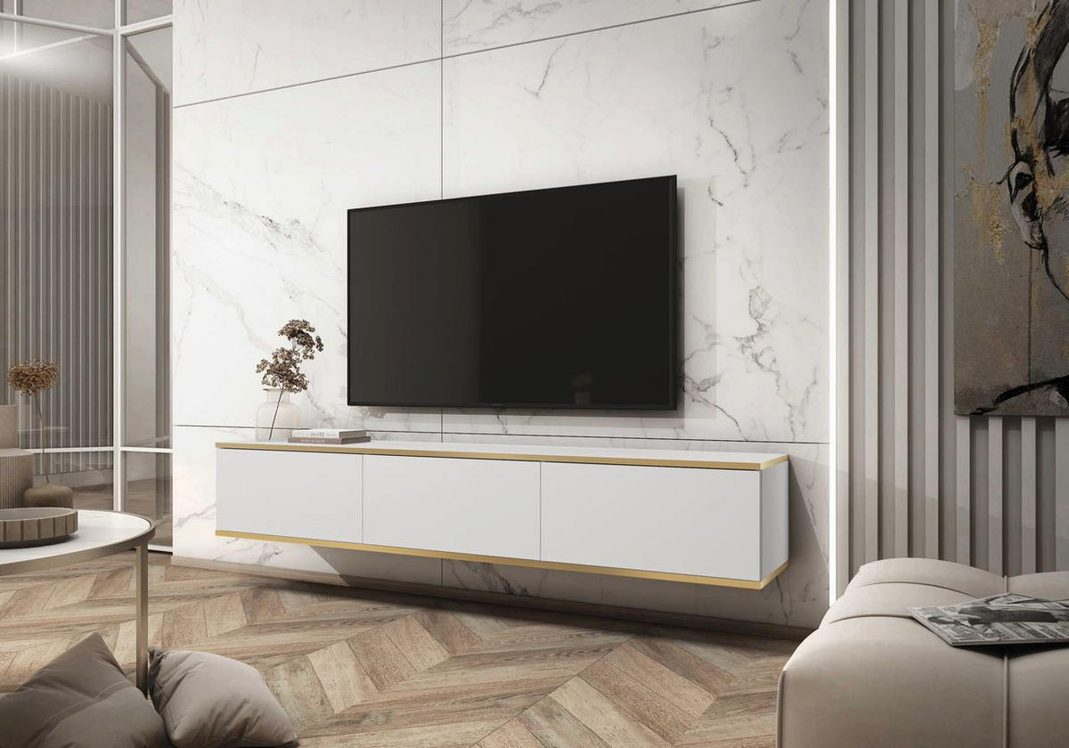 LOWBOARD – 175 cm – Oro – Ohne Füße (wandhängend) – TV-GEN0293 - Weiß, Holzwerkstoff (175/30/32cm) - hi-markt