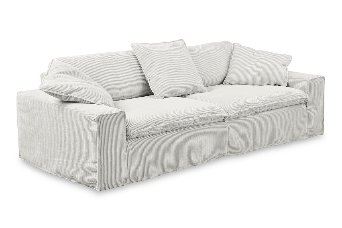 SOFA XL NETTA Hellgrau Cord - Hellgrau/Braun, Birkenholz/Textil (258/90/116cm) - KAWOLA